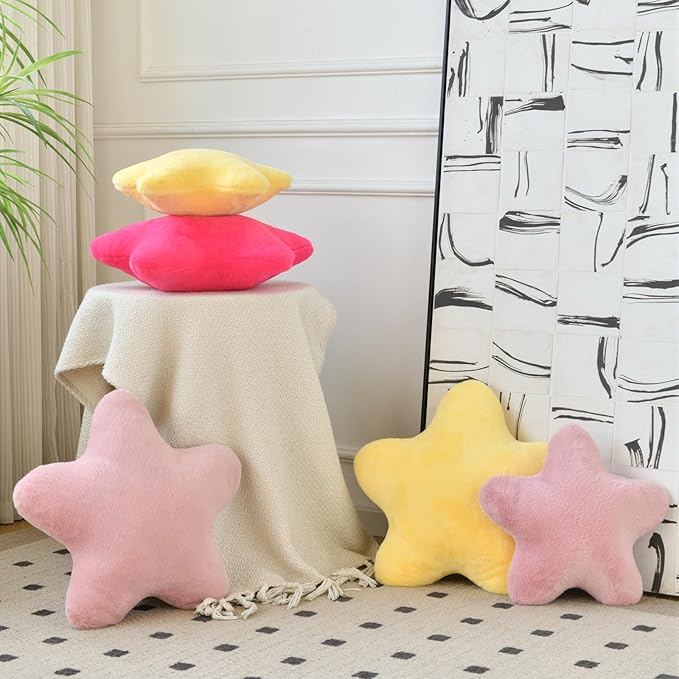 Star Pillow, Decorative Throw Pillows for Bed Couch, 19.6" Star Shaped Pillow Plush Floor Cushions Room Decor Pillow with Soft Faux Rabbit Fur for Sofa Bedroom Living Room