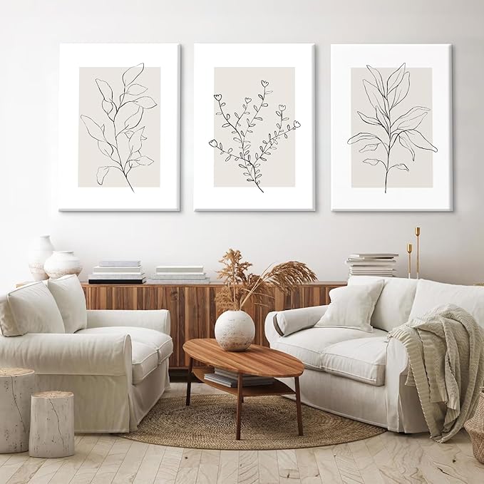 Youillne Neutral Botanical Prints Wall Art Decor Plant Minimalist Canvas Pictures Vintage Beige Wall Art Modern Farmhouse Line Poster Boho Abstract Painting Artwork for Bedroom 16x24 Inch Set of 3