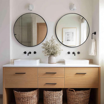 Sunniry Black Round Mirror 24 inch, 2 Pack Black Circle Mirror, Round Bathroom Mirrors Metal Frame for Bathroom, Bedroom, Living Room, Hallway.