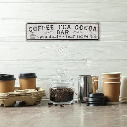 Coffee Signs for Wall, Coffee Tea Cocoa Bar Sign, Retro Metal Tin Sign, Vintage Coffees Bar Decor, Home Decor for Kitchen, Coffees Corner Decoration, Decorative Metal Wall Signs 15.8x4 Inches