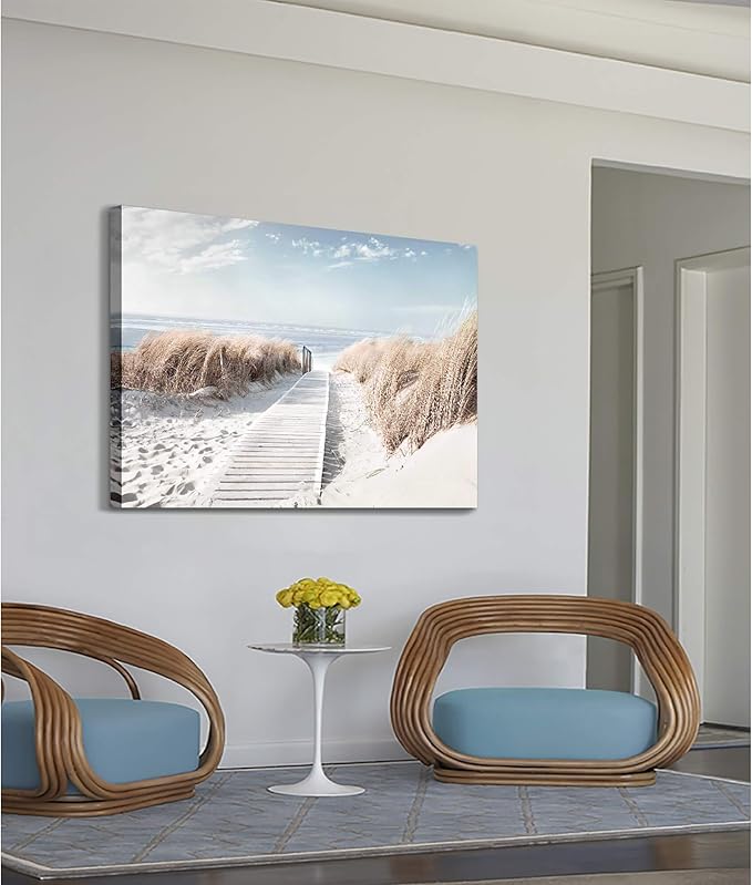 Hardy Gallery Beach Canvas Wall Art Prints: Coastal Seascape Picture Road to Beach Artwork Painting on Canvas for Living Room (45'' x 30'' x 1 Panel)