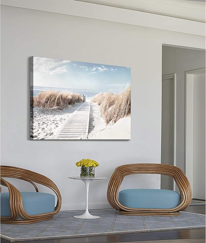 Hardy Gallery Beach Canvas Wall Art Prints: Coastal Seascape Picture Road to Beach Artwork Painting on Canvas for Living Room (45'' x 30'' x 1 Panel)