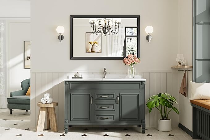 Briivue 40x30 Inch Black Bathroom Mirror for Wall, Thick Metal Framed Rectangle Mirrors for Over Sink, Bedroom, Living Room, Entryway, Anti-Rust, HD Tempered Glass