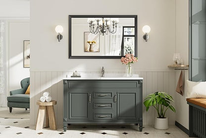Briivue 40x30 Inch Black Bathroom Mirror for Wall, Thick Metal Framed Rectangle Mirrors for Over Sink, Bedroom, Living Room, Entryway, Anti-Rust, HD Tempered Glass