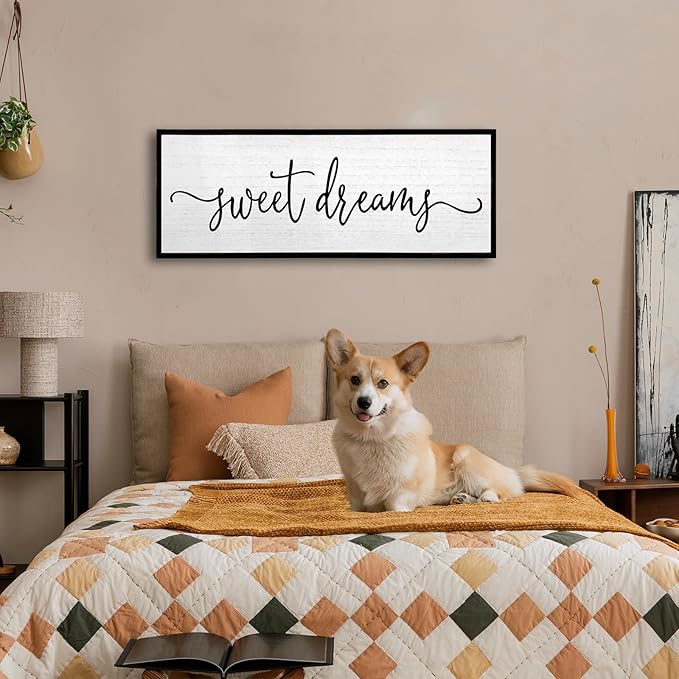 Sweet Dreams Wall Decor Above Bed Sign 40''×15'' Large Wood Framed Master Bedroom Guest Room Sweet Dreams Signs Farmhouse Rustic Wall Art Decoration (Black)