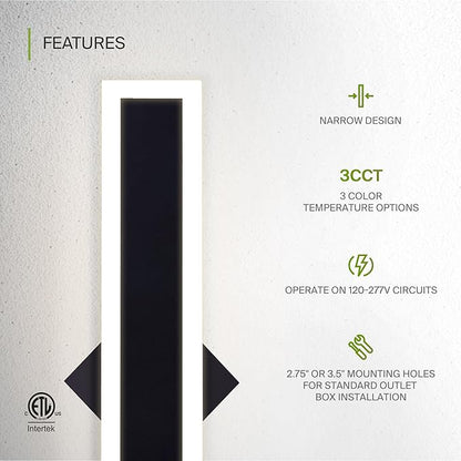 ASD LED 36" Long Wall Mount Light Fixture, Outdoor & Indoor Linear Sconce | 3CCT, Dimmable, Waterproof, Anti-Rust, ETL Listed | 30W 2500LM 3000-5000K 100-277V | Exterior Porch Lighting | Black