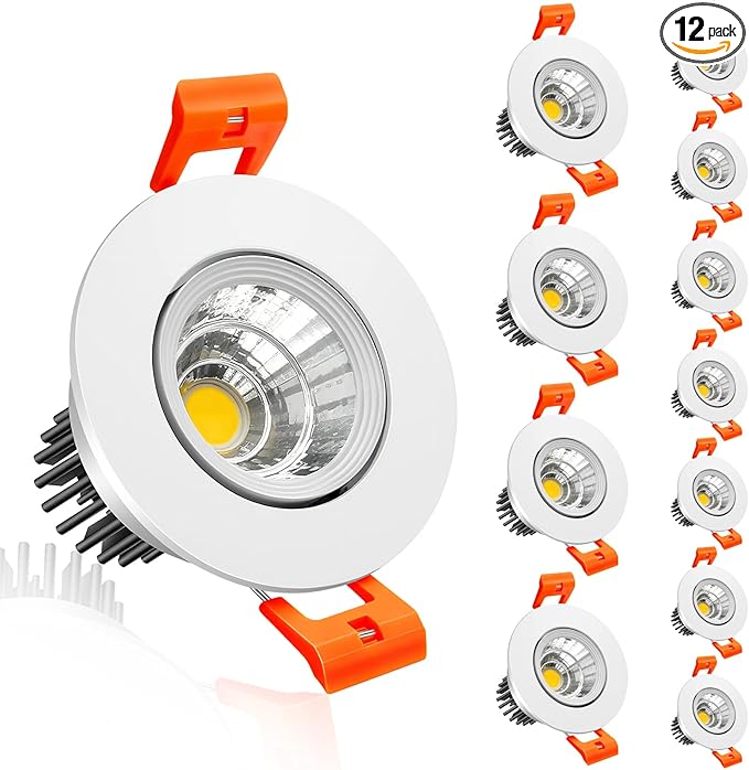 inShareplus 2 Inch LED Downlight, 3W Recessed Lighting COB Dimmable, 5000K Daylight White, CRI80, Ceiling Lights with LED Driver, 12 Pack