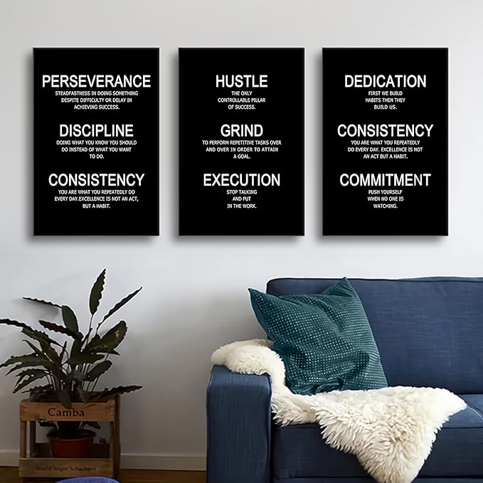 Inspirational Wall Art Perseverance Dedication Success Quote Office Decor Motivational Poster Canvas Prints Artwork for Living Room Modern Home Painting Pictures Stretched and Framed [48''W x 24''H]