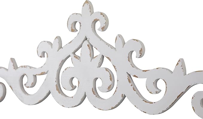 SOFE White Distressed Scroll Over The Door Decor 36 × 13 Inches, Wooden Wall Sculpture, 3D Farmhouse Decor Wall, Large Hanging Artwork for Home, Bathroom, Kitchen, Office