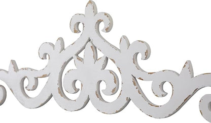 SOFE White Distressed Scroll Over The Door Decor 36 × 13 Inches, Wooden Wall Sculpture, 3D Farmhouse Decor Wall, Large Hanging Artwork for Home, Bathroom, Kitchen, Office