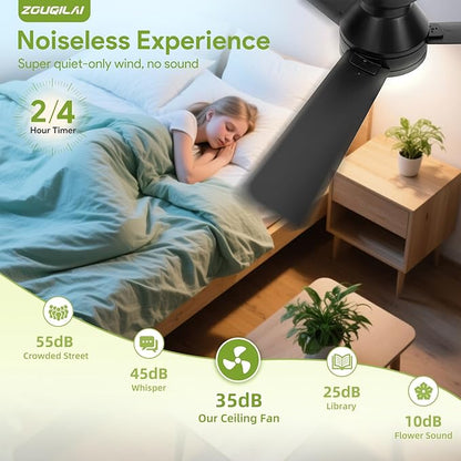 2 Pack 42" Black Ceiling Fans with Lights and Remote, Low Profile Ceiling Fan with Light, Reversible DC Motors, 3CCT Dimmable Timer Noiseless, Flush Mount Ceiling Fan for Bedroom/Living Room