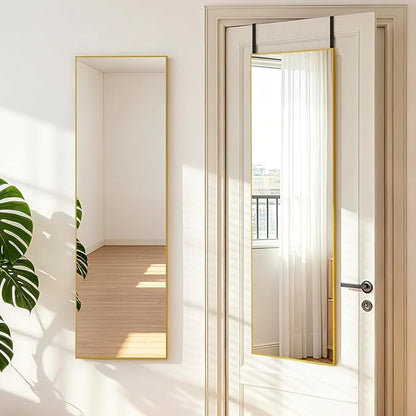 NARCISSUS 47x14 Mirror Door Hanging Full Length,Over Door or Wall Mounted Aluminum Alloy Frame Tempered Glass Rectangle Full Body Mirrors for Bedroom Dressing Living Room Bathroom 47 inch Gold