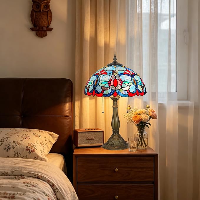 ARTZONE Tiffany Table Lamp[W16''xH24''], Tiffany Table Lights Antique Stained Glass Bedside Table Lamp for Bedside/Desk Reading/Living Room/Home Office/Bedroom