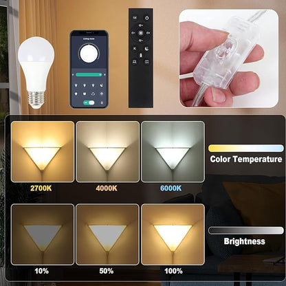 Dimmable Corner Lamp with Remote & Smart Bulb, Plug in Ceiling Light with Cord, Led Corner Lights for Living Room Bedroom Basement Office, Room-Saving Wall Light, Safe for Kids & Pets Design