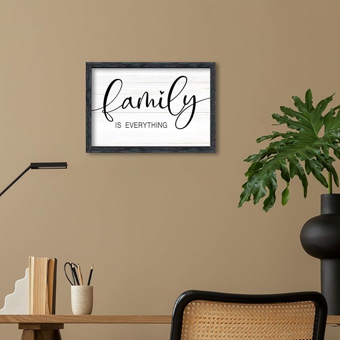 AuraPeak Family Is Everything Wall Decor Rustic Dining Room Sign for Horizontal Home Living Room Entryway Hallway Wood Hanging Plaque Wall Art Decoration (Black 16"×10")