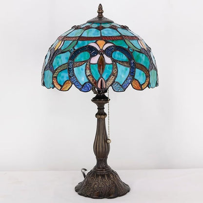 Tiffany Table Lamp Stained Glass Lamp 12X12X19 Inch Antique Reading Light (Green Brown Jewelry Baroque)