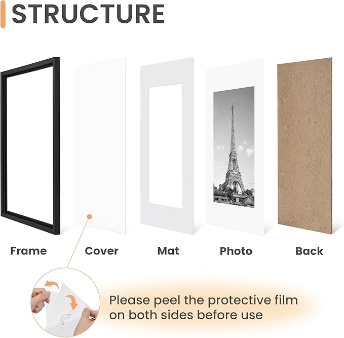 upsimples 20x30 Picture Frame Set of 5, Display Pictures 16x24 with Mat or 20x30 Without, Wall Gallery Photo Frames, Black