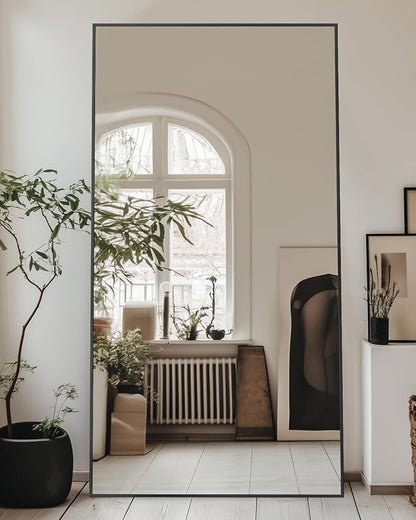 Antok Full Length Mirror, 76"x34" Floor Mirror, Floor Standing Freestanding Full Body Mirror with Stand for Bedroom, Hanging Mounted for Living Room Cloakroom, Black