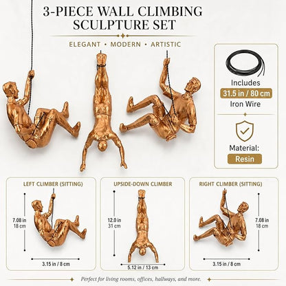 Large Set of 3 Climbing Men Wall Art Decor Sculpture,Nordic Modern Simplicity Decorative Wall Art, Climbing Man Sculptures,Home & Office Climber Gifts