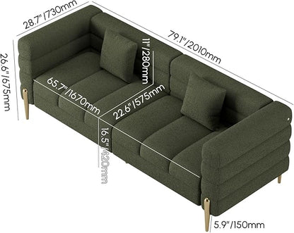 homary Boucle Sofa 79”, Modern 3 Seater Couch with Pillows, Deep Seat Upholstered Sofa for Living Room, Soft Channel-Tufted Design, Solid Wood Frame & Metal Legs(Boucle, Evergreen)