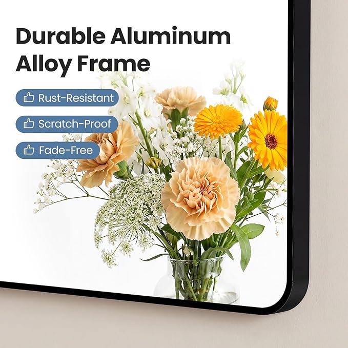 OLIXIS Bathroom Mirror for Over Sink, 48x30 Inch Wall Mount Mirror with Rounded Rectangle and Matte Metal Framed, Modern Wall Vanity Mirror for Home Decor, Living Room, Bedroom, Black