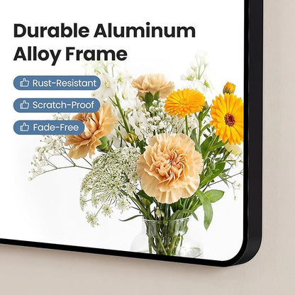 NEWBULIG 20X28 Inch Bathroom Mirror, Rectangle Wall Mirror with Rounded Corners, Black Vanity Mirrors for Bathroom Sink with Metal Frame for Bedroom, Entryway, Hangs Horizontally or Vertically