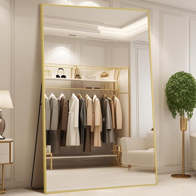 MELOMOIR Full Length Mirror, 44"x72" Oversized Floor Mirror Freestanding, Large Full Body Mirror for Bedroom Living Room Home Gym, Gold Mirror Full Length with Tempered Glass, Wall Mirror Full Length