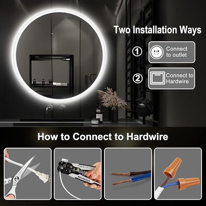 S·BAGNO 40’’ Round Led Bathroom Mirror with Lights, Backlit and Front Lighted, Anti-Fog Wall-Mounted Vanity Mirror 3000K/4000K/6500K, Dimmable Inside Bluetooth Speaker Smart Mirror