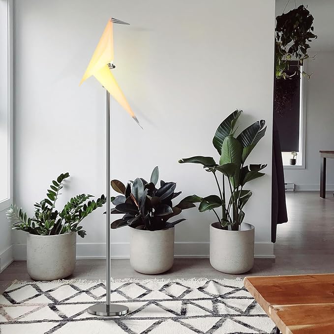63" Modern Bird Floor Lamp, Silver Crane Bird Swing Floor Light Fixtures for Bedroom Dining Living Room