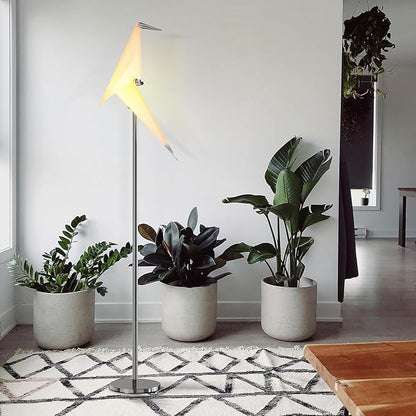 63" Modern Bird Floor Lamp, Silver Crane Bird Swing Floor Light Fixtures for Bedroom Dining Living Room