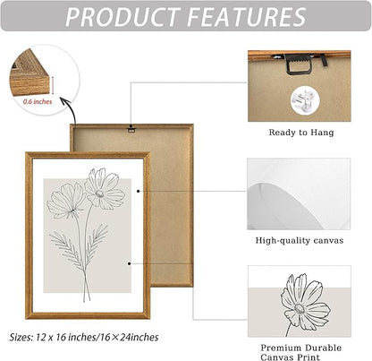 ICHZUMW Neutral Botanical Floral Wall Art, Black and White Farmhouse Flowers Wall Decor, Modern Minimalist Line Art Canvas Prints, Beige Artwork, Living Room Bedroom Home Office, Set of 3, 16x24in
