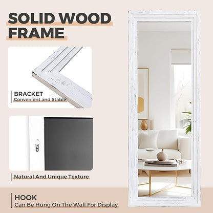 65"x24" Full Length Mirror Solid Wood Frame Floor Mirror for Living Room, Bedroom Hanging or Leaning, White