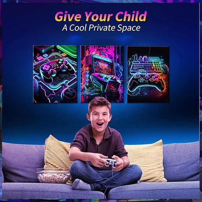 BGFCE Game Room Decor Posters Set of 3 - Neon Gaming Accessories Theme Canvas Wall Art, Gamer Console Paintings Picture Wall Decor for Children Youth Boys Bedroom 12x16 inch Unframed