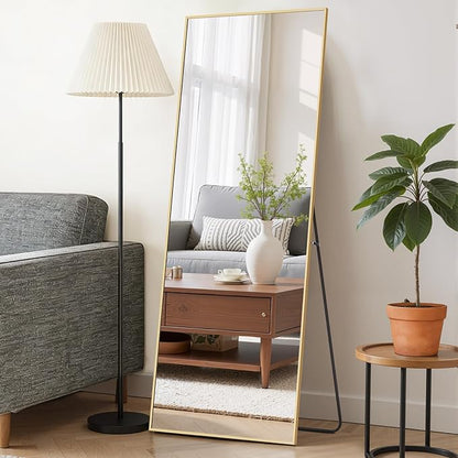 Mirror Full Length 59"x16" Full Body Floor Mirror with Stand, Shatterproof Glass, Aluminum Alloy Frame, Free Standing Wall Mounted or Leaning Rectangle Mirrors for Bedroom Living Room Entryway