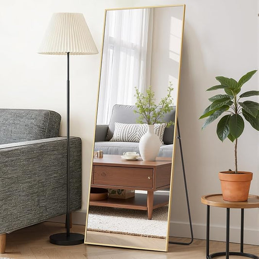 Mirror Full Length 58"x19" Full Body Floor Mirror with Stand, Shatterproof Glass, Aluminum Alloy Frame, Free Standing Wall Mounted or Leaning Rectangle Mirrors for Bedroom Living Room Entryway