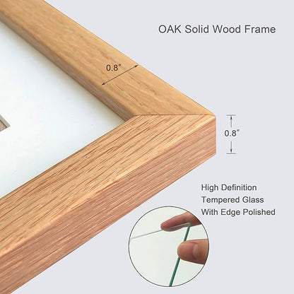 8x10 Picture Frame Set of 4 OAK Solid Wood with Real Glass for Pictures 5x7 with Mat or 8x10 Without Mat, Wall Mount or Tabletop Gallery Photo Frames(4 Pack, Oak)