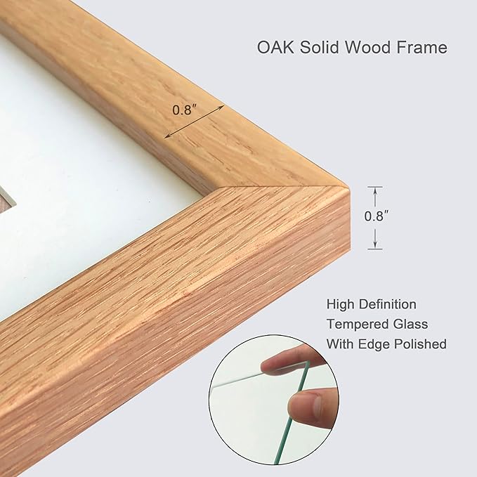 8x10 Picture Frame Set of 2 OAK Solid Wood with Real Glass for Pictures 5x7 with Mat or 8x10 Without Mat, Wall Mount or Tabletop Gallery Photo Frames(2 Pack, Oak)