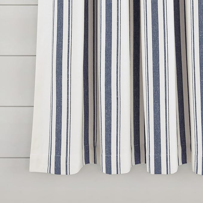Lush Decor Farmhouse Stripe Yarn Dyed Eco-Friendly Recycled Cotton Window Curtain Panel Pair, 42" W x 63" L, Navy - Classic Modern Rustic Charm - Eco Friendly Cotton Fabric