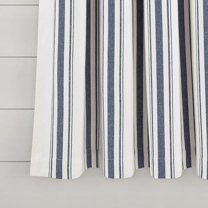 Lush Decor Farmhouse Stripe Yarn Dyed Eco-Friendly Recycled Cotton Window Curtain Panel Pair, 42" W x 63" L, Navy - Classic Modern Rustic Charm - Eco Friendly Cotton Fabric