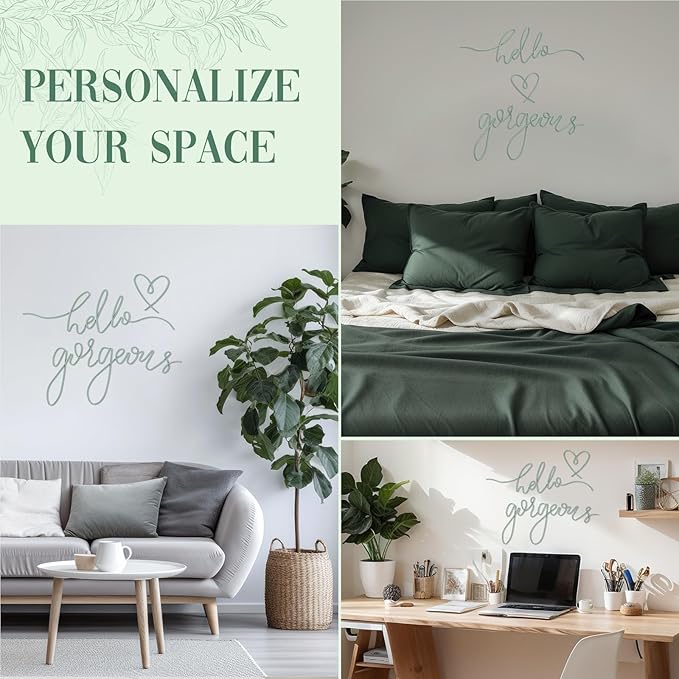 Hicarer Metal Hello Gorgeous Wall Art Minimalist Decor for Bedroom Bathroom Living Room Dressing Room Salon Office Home Decorations Easy to Install Wall Decor(Green,Classic Style)