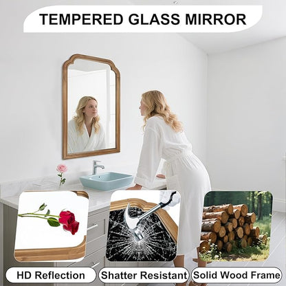 Wood Bathroom Mirror for Wall, 36 x 24 Inch Large Decorative Wall Mirror with Rustic Wooden Frame for Living Room, Vanity, Bedroom, Entryway, Farmhouse