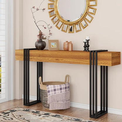 knoworld 63 Inch Long Console Table, Industrial Sofa Table Behind The Couch Rectangular Entryway Table for Entrance Hallway Living Room, Rustic Brown