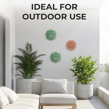 Everydecor Succulent Metal Flowers Wall Decor – Green, Hand Painted, 3D Flower Art Decoration for Living Room, Bedroom, Kitchen, Bathroom - Floral Decor for Indoor & Outdoor Use
