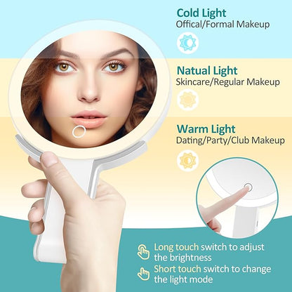 B Beauty Planet 30x/1x Magnifying Travel Mirror with Light, Double-Sided Rechargeable Adjustable Brightness 3 Colour Lighting, Folding, Handheld/Hangable/Tabletop, 3 Ways Using Mirror, White