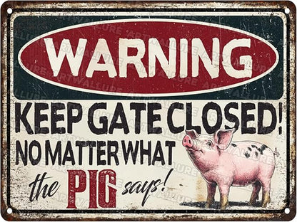 Pig Says Warning Vintage Sign Funny No Trespassing Metal Sign Farmhouse Decoration and Pig Farm Warning Signage for Poultry Owners 12x16inch