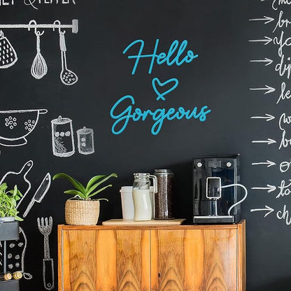 Hello Gorgeous Metal Wall Art Decor Black Modern Hello Gorgeous Signs Farmhouse Metal Wall Art Hanging Decoration for Home Bathroom Living Room Bedroom Office Hotel Wall Decoration (Blue)