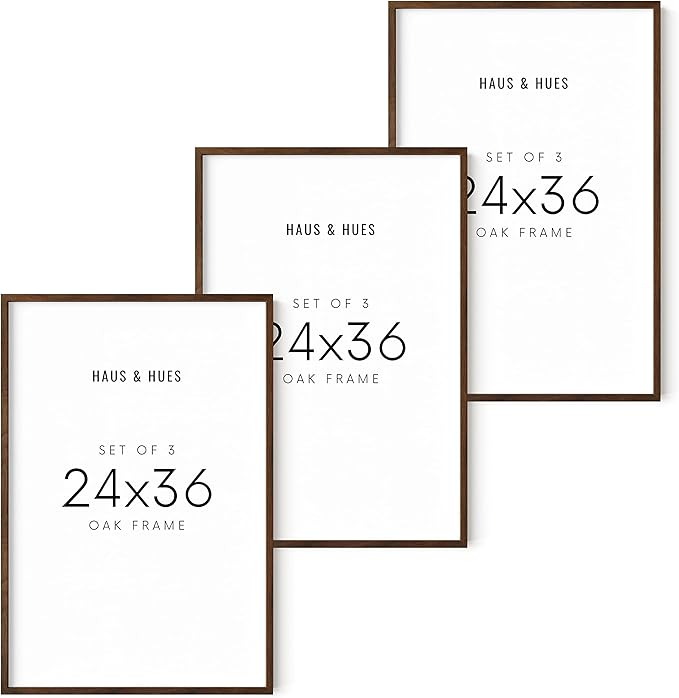 HAUS AND HUES 24x36 Walnut Oak Frame Set of 3 - Wooden Poster Holders, Rustic Gallery Wall Display