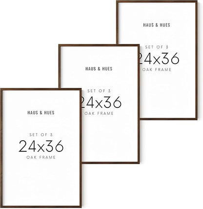 HAUS AND HUES 24x36 Walnut Oak Frame Set of 3 - Wooden Poster Holders, Rustic Gallery Wall Display
