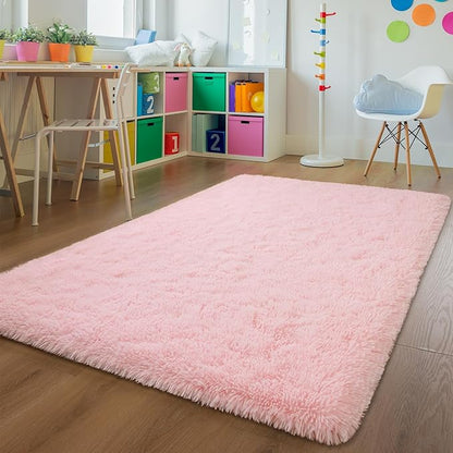 Andecor Soft Fluffy Bedroom Rugs, 5 x 8 Feet Indoor Shaggy Plush Area Rug for Boys Girls Kids Baby College Dorm Living Room Home Decor Floor Carpet, Pink