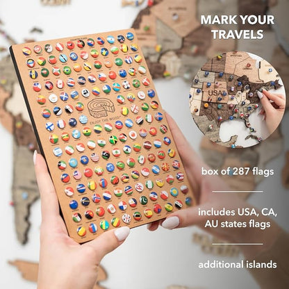 Enjoy The Wood 3D Wooden World Map Wall Art - Large Travel Map with Pins for Art Decor - Decorative Map of the World for Home, Office - Travel Wall Art Housewarming Gift Idea (Smokey, L, Unframed)